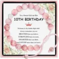 Pink imperial stone beaded bracelet with heart charm in gift box for 10th birthday girls. - 10th Birthday (Without Box)
