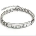 Stainless steel beaded bracelet with engraved medical alert bar and adjustable chain - Steel Color - 24