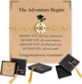 Graduation compass bracelet with gift box and card, inspirational jewelry gift for students. - Gold