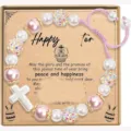 Pink Beaded Cross Bracelet Adjustable Handmade Religious Jewelry Gift for Women Girls - Happy Cross