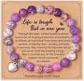Natural stone bead bracelet with heart charm and inspirational card, purple jasper. - Style 20