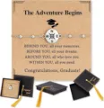 Graduation compass bracelet gift set with greeting card and cute mortarboard box for students. - Steel
