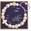 Adjustable pink pearl crystal cross bracelet religious baptism gift for women and girls - Barra Bead Cross