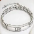 Stainless steel beaded bracelet with adjustable chain and engraved ID plate for daily wear. - Steel Color - 31