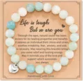 Natural stone beaded bracelet with cute heart charm on inspirational card for women. - Style 22