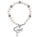 Mother of the Bride Pearl Bracelet with Rhinestone Disco Balls and Heart Pendant Charm - Pearl Heart Engraved Bracelet