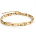 Gold stainless steel bead medical alert bracelet type 2 diabetes fashion jewelry item - Gold Tone - 27
