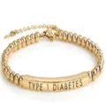 Gold stainless steel bead medical alert bracelet adjustable for women type 1 diabetes - Gold Tone - 29