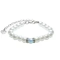 White faux pearl adjustable bracelet with blue center bead and heart charm variant - Blue Pearl Bracelet