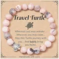 Natural stone pink beaded bracelet with cute turtle charm, fashion handmade jewelry gift for women. - Style 25