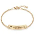 Stainless Steel Medical Alert ID Bracelet Type 1 Diabetes Engraved Gold Chain Women Gift - 42