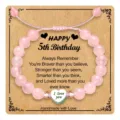 Pink beaded bracelet with birthday card gift, handmade adjustable cord jewelry for kids girls. - Happy 5th Birthday