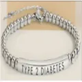 Stainless steel beaded bracelet, engraved medical alert variant for Type 2 Diabetes style. - 25
