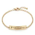 Stainless steel gold medical ID bracelet with Type 2 Diabetes engraved plate and adjustable chain. - Gold Chain - 34