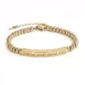 Gold stainless steel beaded customized medical alert bracelet with engraved ID bar. - Gold - 36