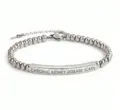Stainless steel beaded bracelet with engraved medical alert bar and adjustable chain variant - Steel Color-35