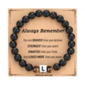 Bracelet en perles noires mates et pierre œil de tigre avec une belle carte cadeau inspirante. - L
