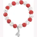 Red and white 10mm rhinestone clay beads bracelet with number 4 charm for sports fans - Number 4 - 9