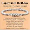 Silver bead bracelet with five interlocked rings, perfect 50th birthday gift for women. - Silver Beads + Silver Rings - 50th - 1