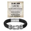 Men stainless steel braided leather bracelet with magnetic clasp and message gift card - 23cm / Love You Forever / Steel