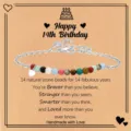 Pulsera de cumpleaños de cuentas de piedra natural colorida con tarjeta regalo para mujer. - Estilo Feliz 14 Cumpleaños