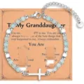 Stainless steel cross beaded bracelet detail showing natural stone beads and extension chain. - Style 17