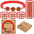 Basketball Beaded Bracelets Set Stackable Clay Heishi Beads Sports Jewelry Gifts for Fans - 20-Piece Red Polymer Clay Card Set