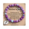 Bracciale perle diaspro imperiale festa della mamma con ciondolo piedino regalo per mamma. - Pietra imperiale e biglietto per la festa della mamma