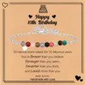 Pulsera de cuentas de piedra natural para 10 cumpleaños con dije de corazón mujer. - Estilo Feliz 10 Cumpleaños