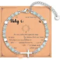 Stainless Steel Cross Beaded Bracelet Natural Stone Communion Jewelry for Women Girls - Style 15