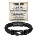 Stainless steel leather bracelet for men with magnetic twist clasp and love card. - 23cm / Love You Forever / Electroplated Black
