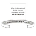Stainless steel cuff bracelet featuring inspirational engraved quote and gift card. - White Steel-Remember