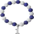 Blue white rhinestone beaded charm bracelet with number one pendant for sports fans. - Number 1 - 14