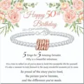 50th birthday silver bead bracelet with five rose gold rings on floral card gift for women. - Silver Beads & Rose Gold Rings - 50th - 7