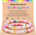 Polymer clay bead bracelet set for kindergarten graduation gift with cute backing display card. - Love You
