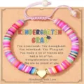 Children colorful clay beads bracelet graduation gift with heart charm and school card. - Heart Polymer Clay 5