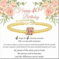 Gold beaded bracelet with four rose gold rings for 40th birthday gift with elegant floral card. - Gold Beads and Rose Gold Rings - 40th - 11
