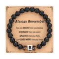 Matte Black Beaded Bracelet Tiger Eye Stone Letter B Initial Inspirational Jewelry Gift - Letter B