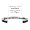 Stainless steel cuff bracelet with inspirational quote engraved message card gift fashion jewelry - Black Steel - Don't