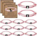 Red and white braided cord baseball bracelets with cross charms and display cards for men women - 1-Card Pack - Baseball