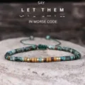 Adjustable Morse code beaded bracelet with natural stone and metallic spacer beads for women gift. - LET-THEM-2