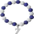 Blue and white rhinestone clay bead bracelet with a sparkling number 7 charm pendant. - Number 7 - 20