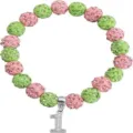 Pink and green rhinestone beaded bracelet with silver number one charm, 10mm sparkly crystal ball. - Number 1 - 22