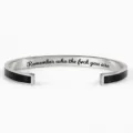 Stainless steel cuff bracelet with engraved motivational quote and black enamel detail for gifts. - Black Steel Without Card - Remember