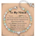 Bohemian natural stone beaded bracelet with heart charm and cross extension chain for niece. - Style 1