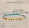 Morse code bracelet with natural beads and adjustable woven cord, ideal personalized gift. - TRUMP