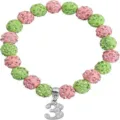 Pink and green rhinestone clay bead bracelet with number 3 charm, athletic sports jewelry gift. - Number 3 - 24
