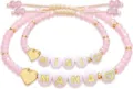 Matching mother daughter pink crystal beaded bracelets set with custom letter charms and hearts. - Mama Mimi