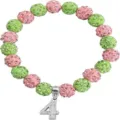 Pink and green rhinestone clay bead bracelet with number 4 charm sorority gift style - Number 4 - 25