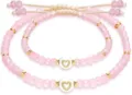 Mother and daughter matching pink crystal beaded bracelets set with gold heart charms. - Heart - Crystal